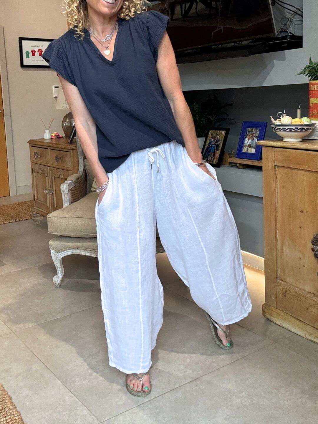 Gaucho Linen Pants | White