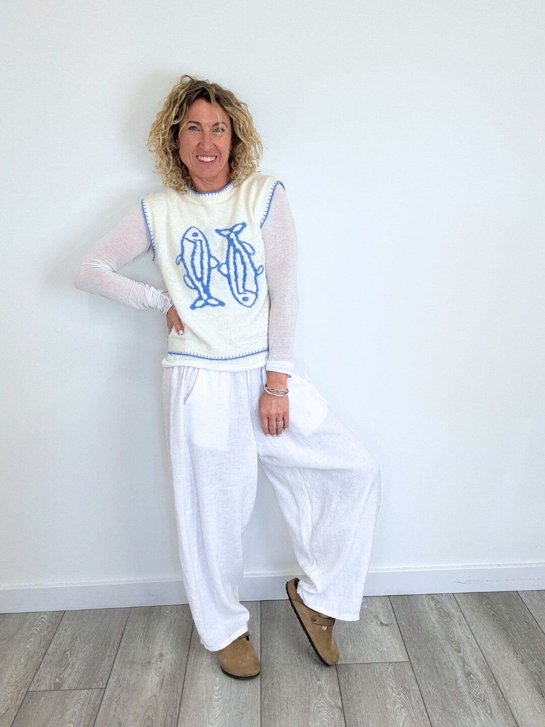 Miami Linen Barrel Trousers | White
