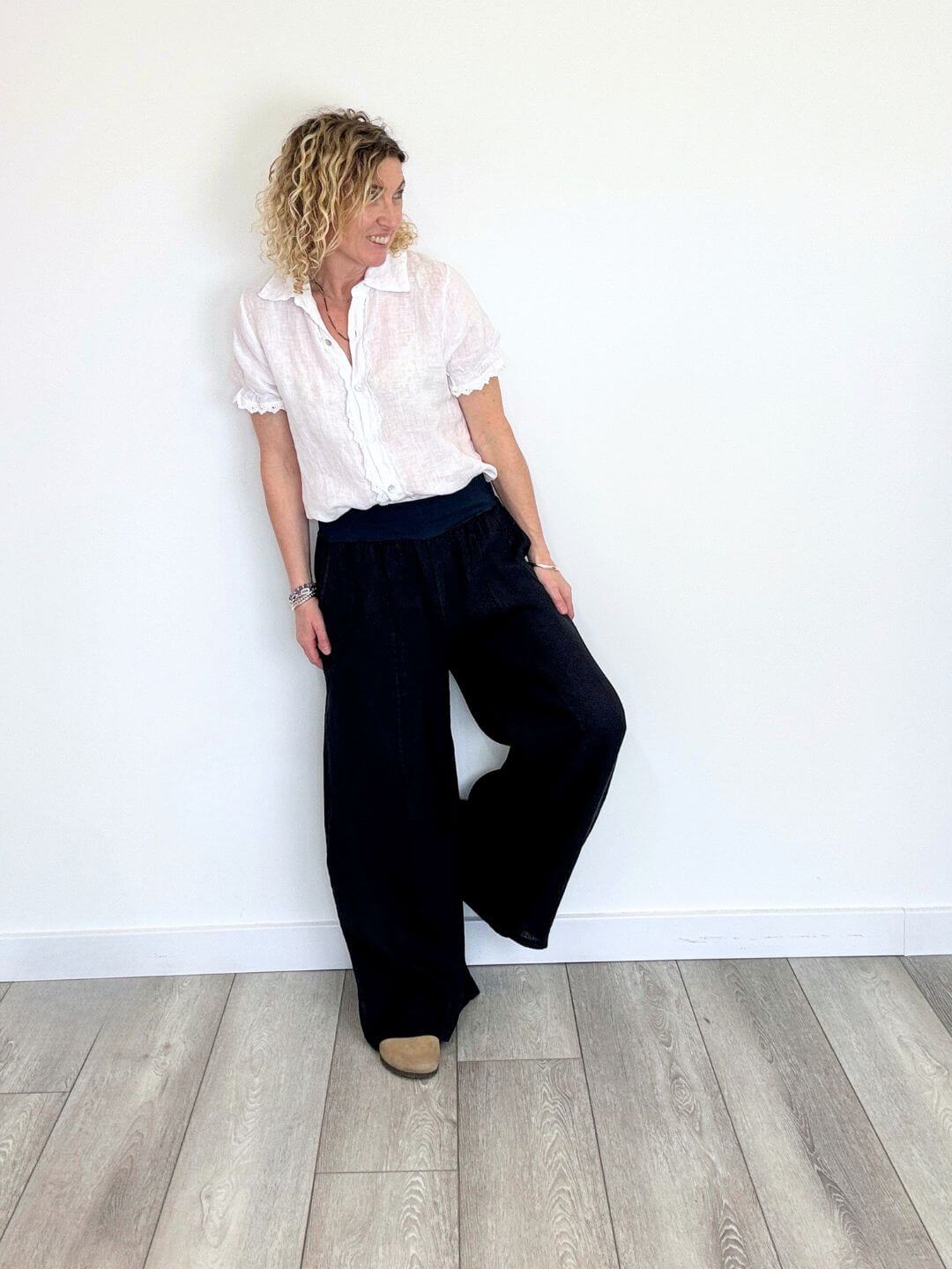 Lilly Linen Wide Leg Trousers - Navy
