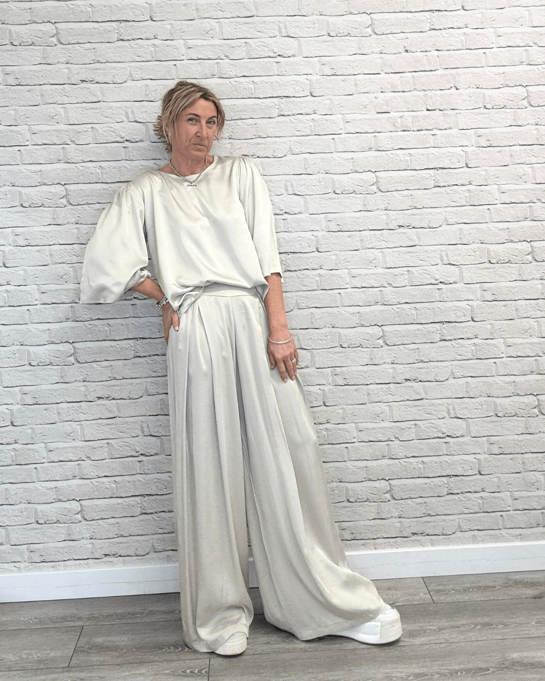 Gia Satin Palazzo Trousers | Champagne