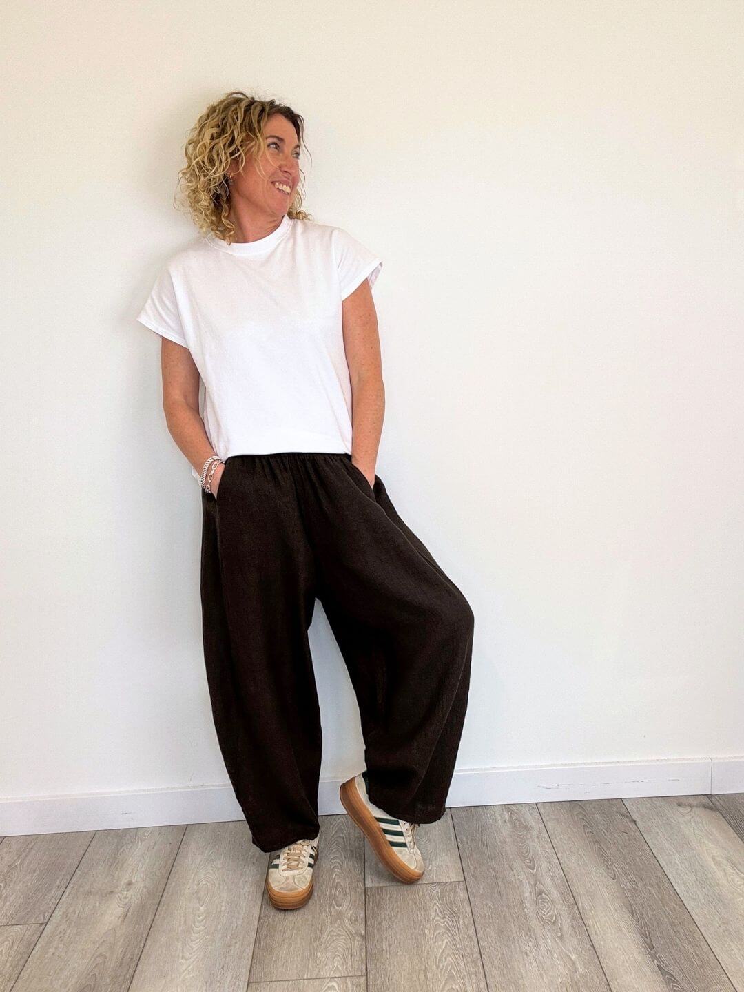 Miami Linen Barrel Trousers | Chocolate