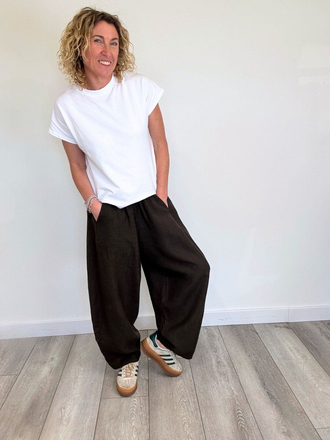 Miami Linen Barrel Trousers | Chocolate