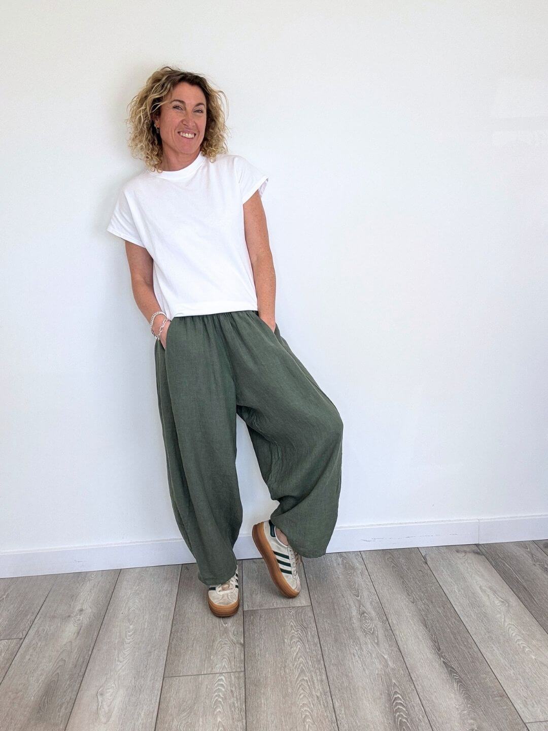 Miami Linen Barrel Trousers | Khaki