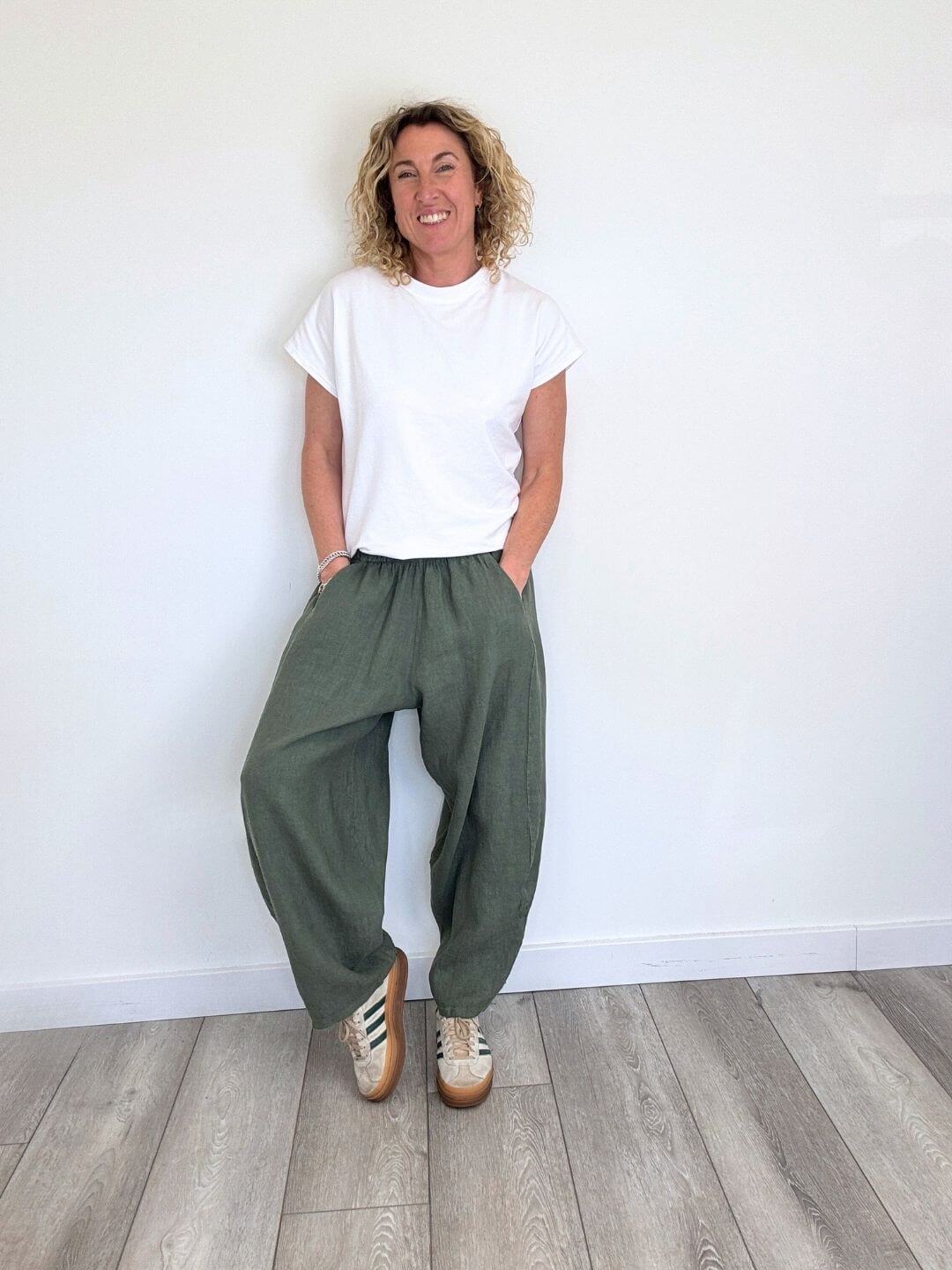Miami Linen Barrel Trousers | Khaki