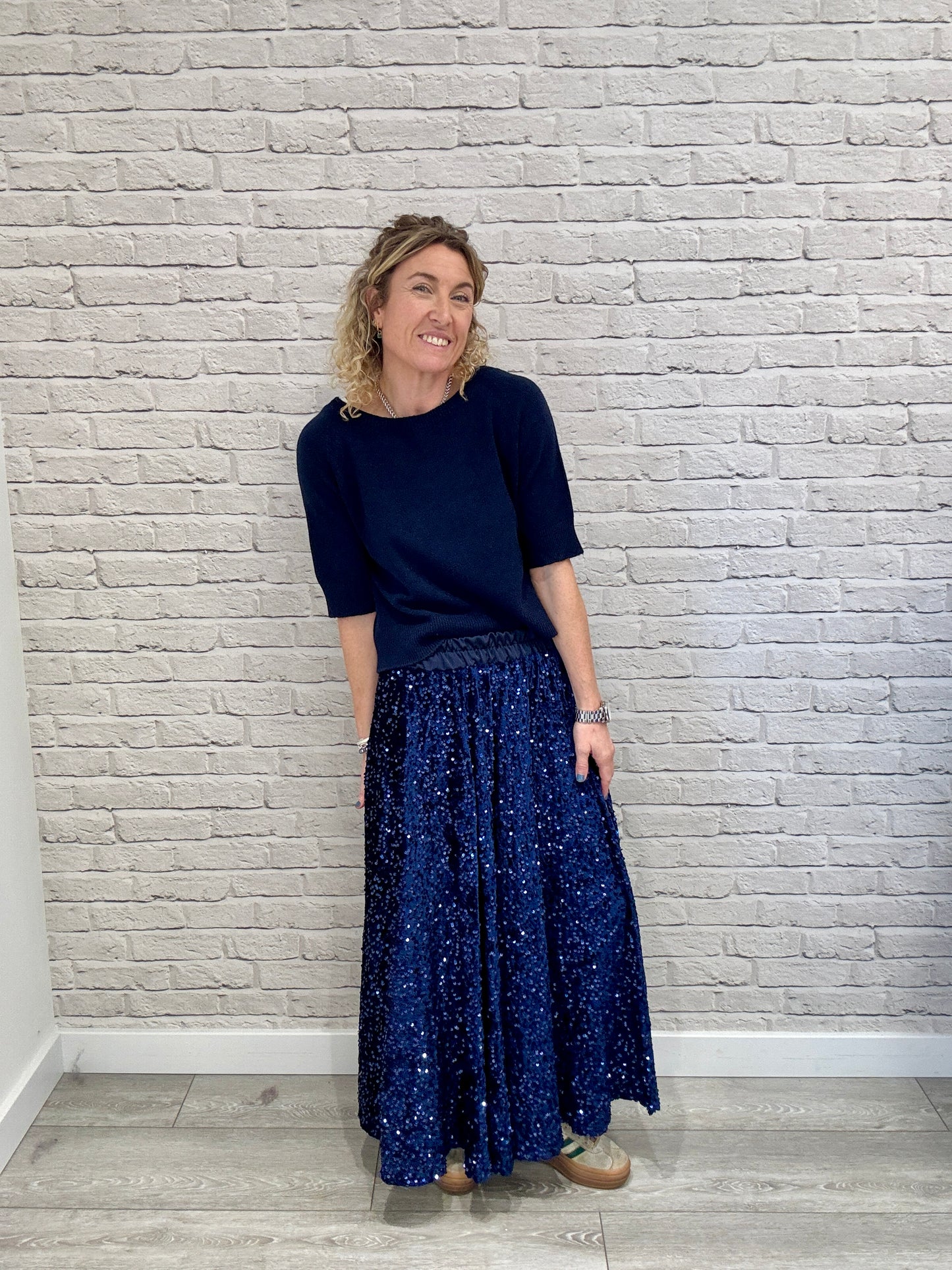 Lopez Velvet Sequin Maxi Skirt | Navy