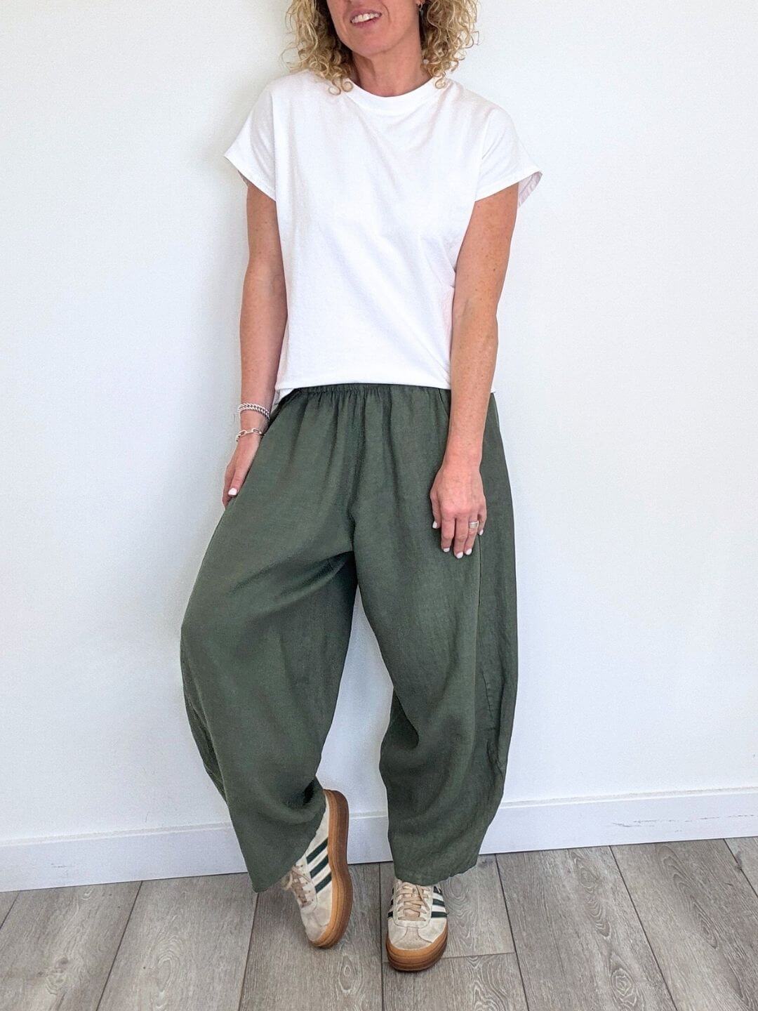 Miami Linen Barrel Trousers | Khaki
