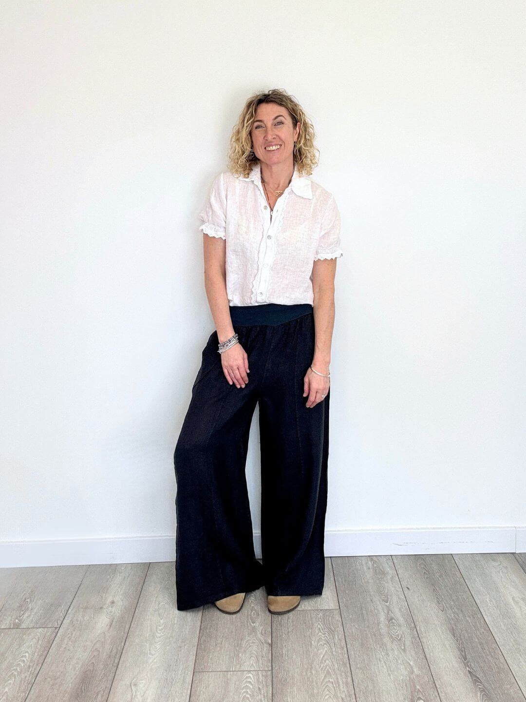 Lilly Linen Wide Leg Trousers - Navy