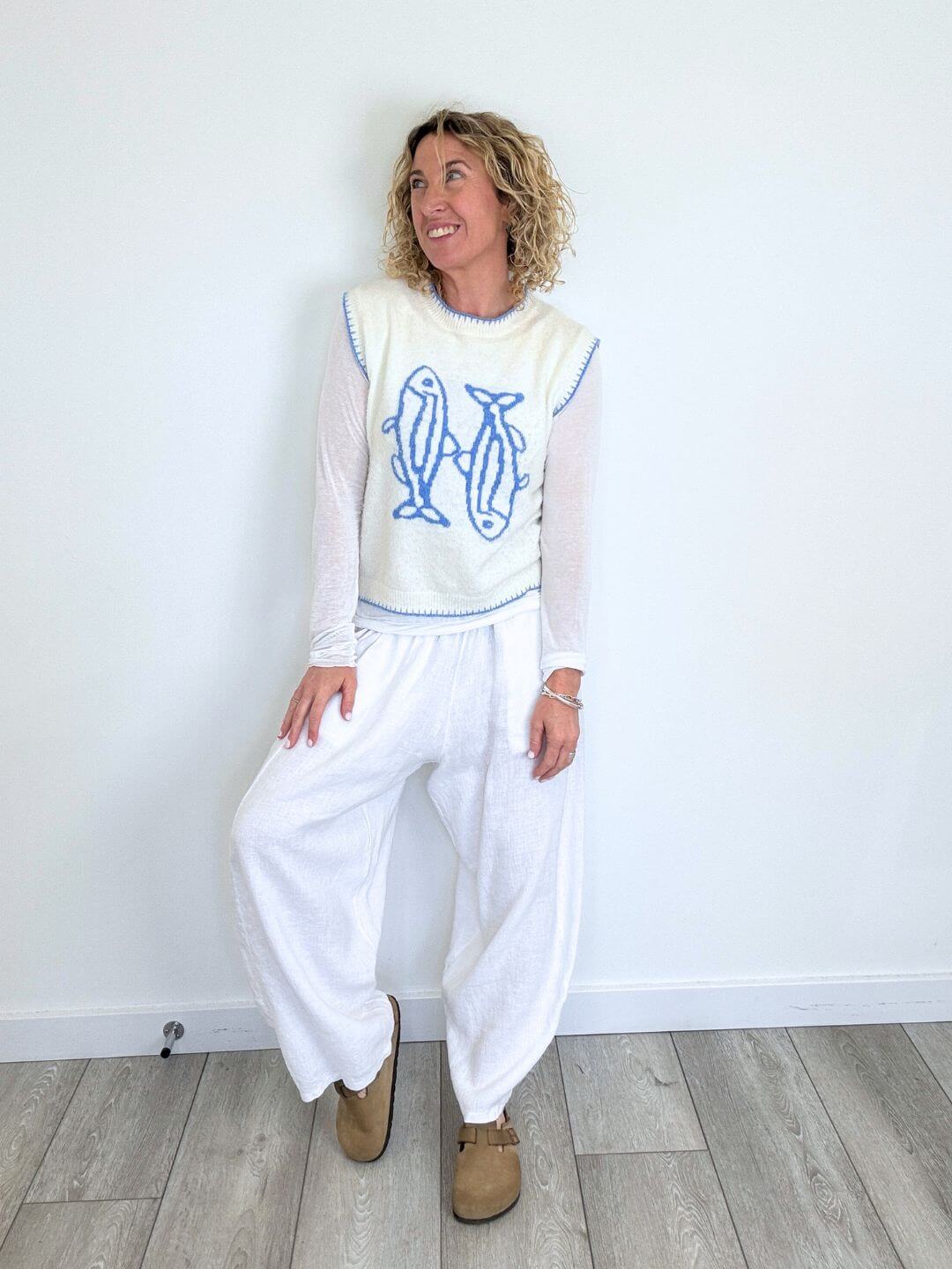 Miami Linen Barrel Trousers | White