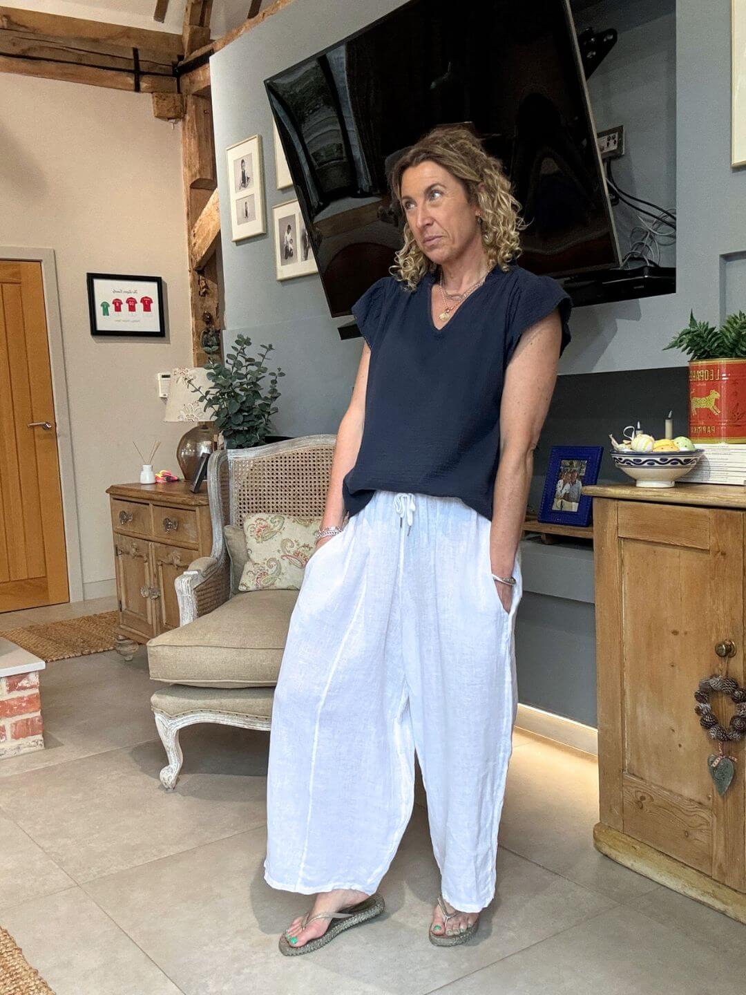Gaucho Linen Pants | White