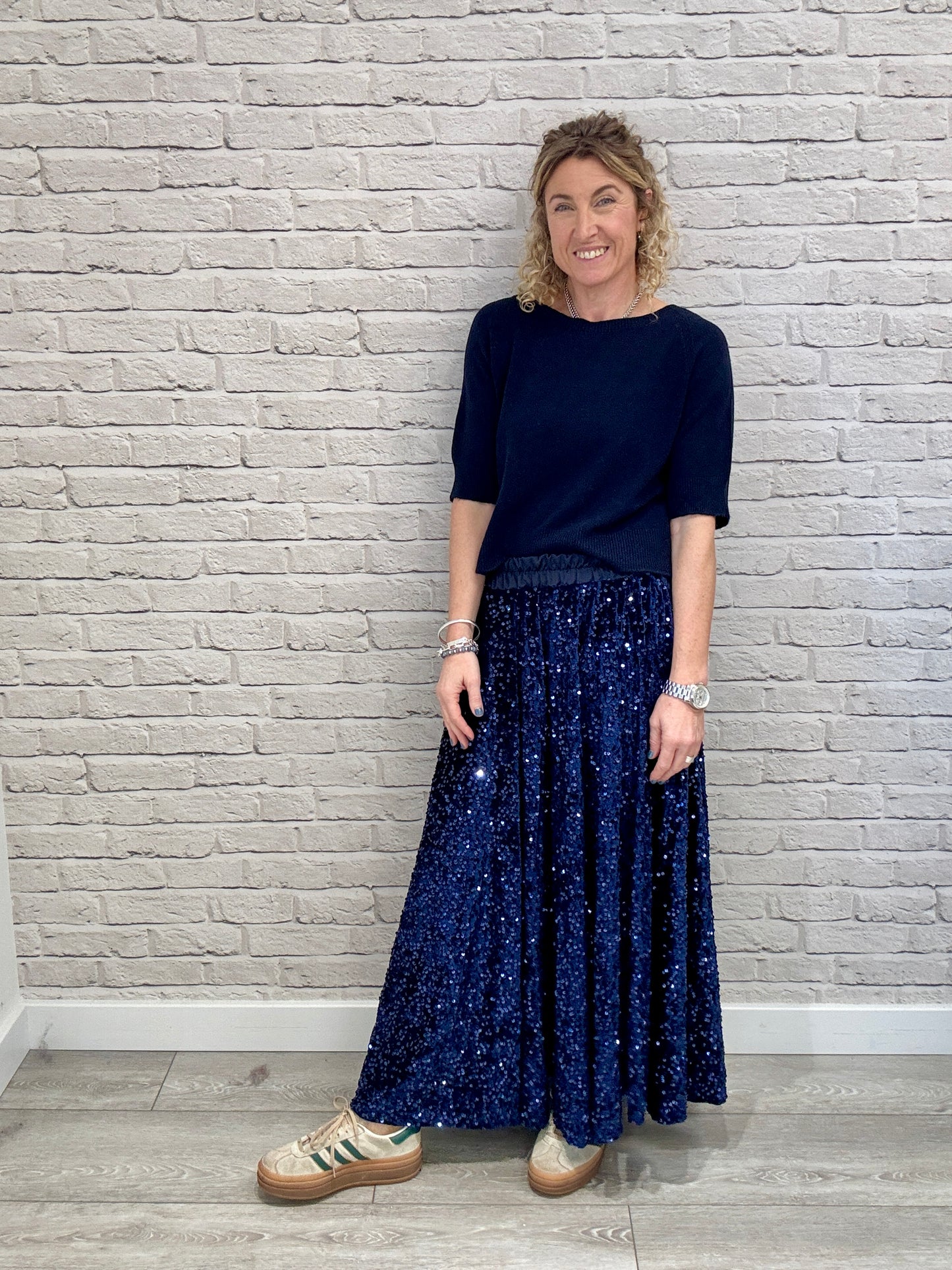 Lopez Velvet Sequin Maxi Skirt | Navy