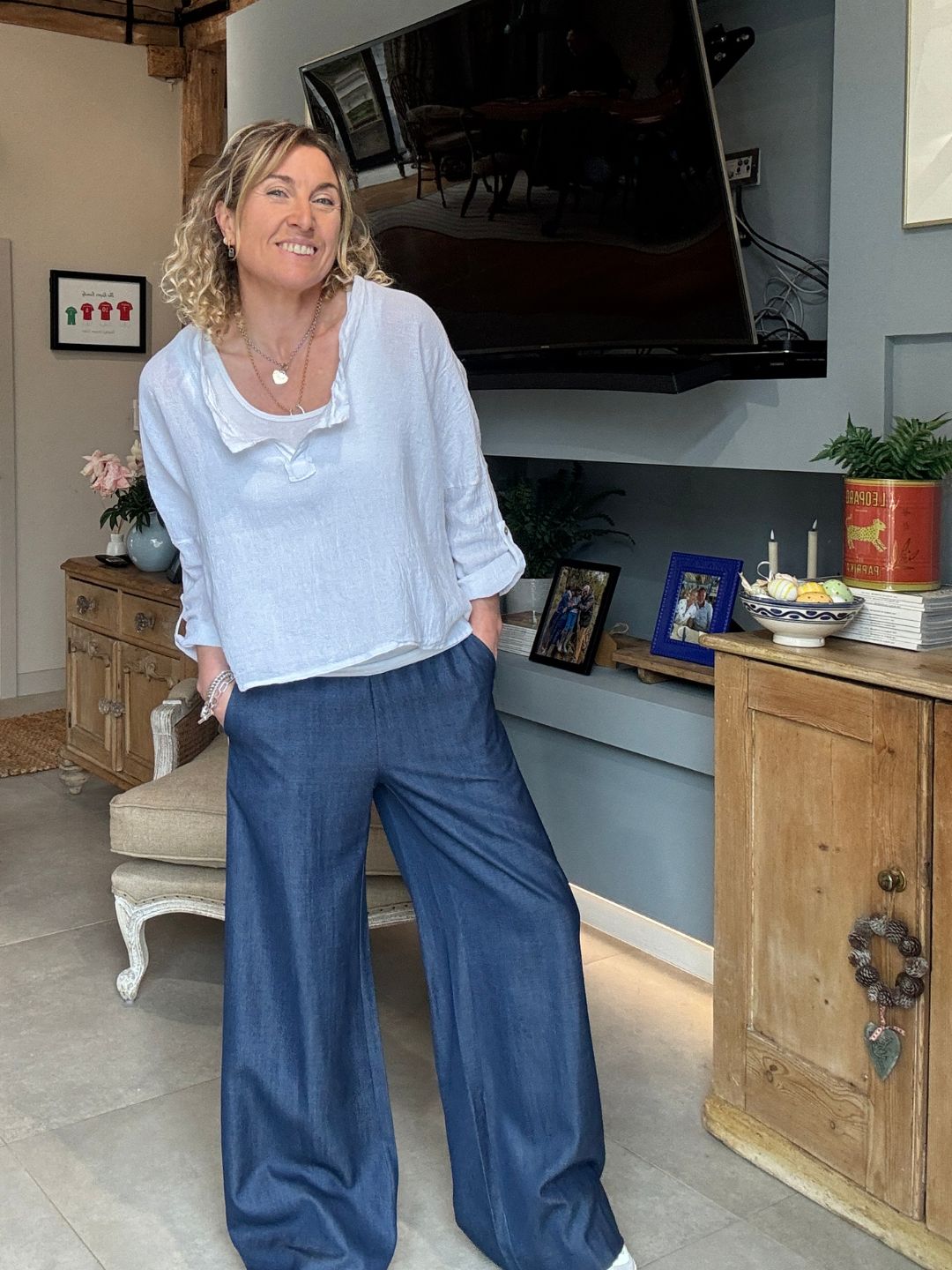 Luna Chambray Side Stripe Trousers