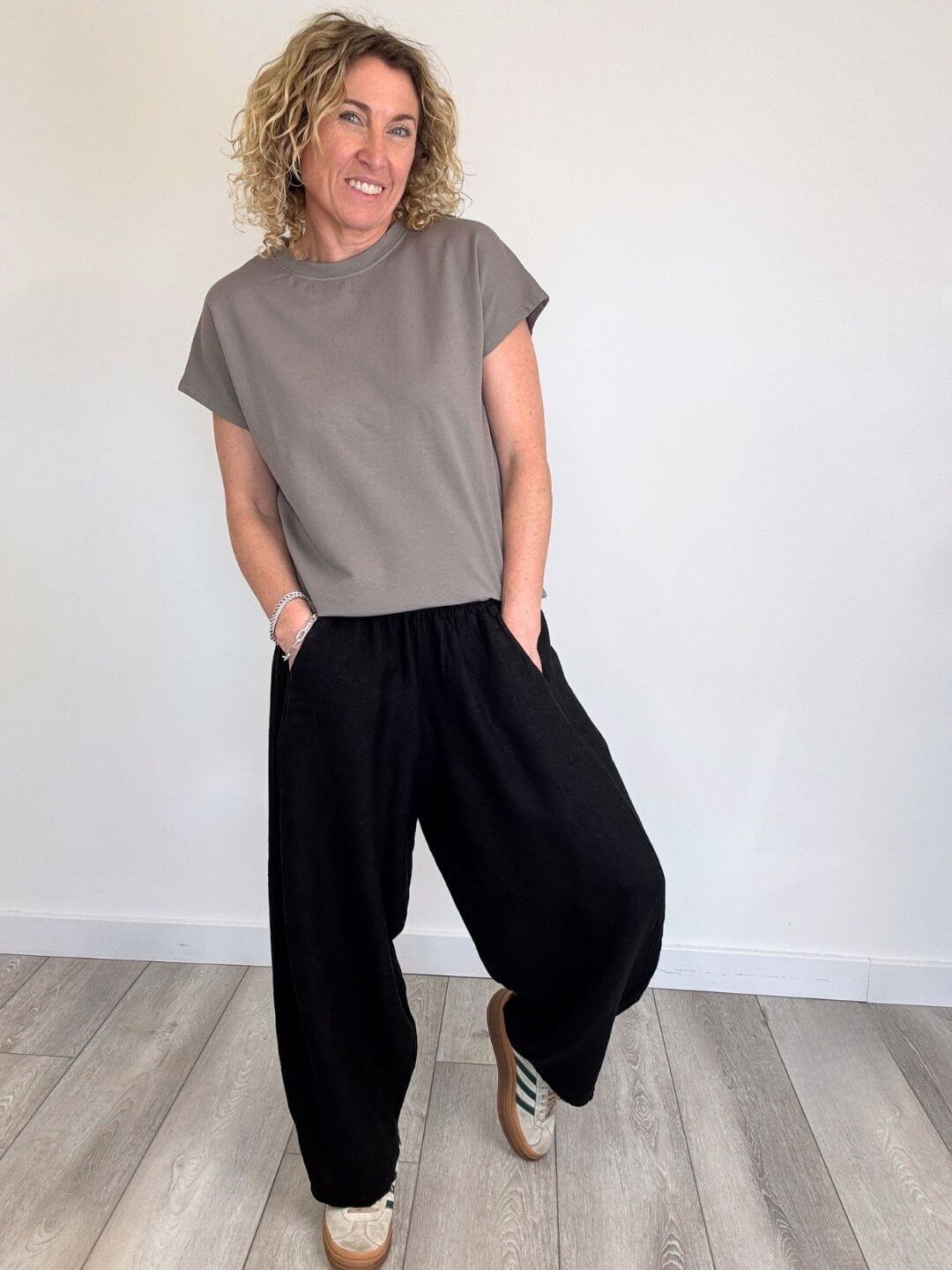 Miami Linen Barrel Trousers | Black