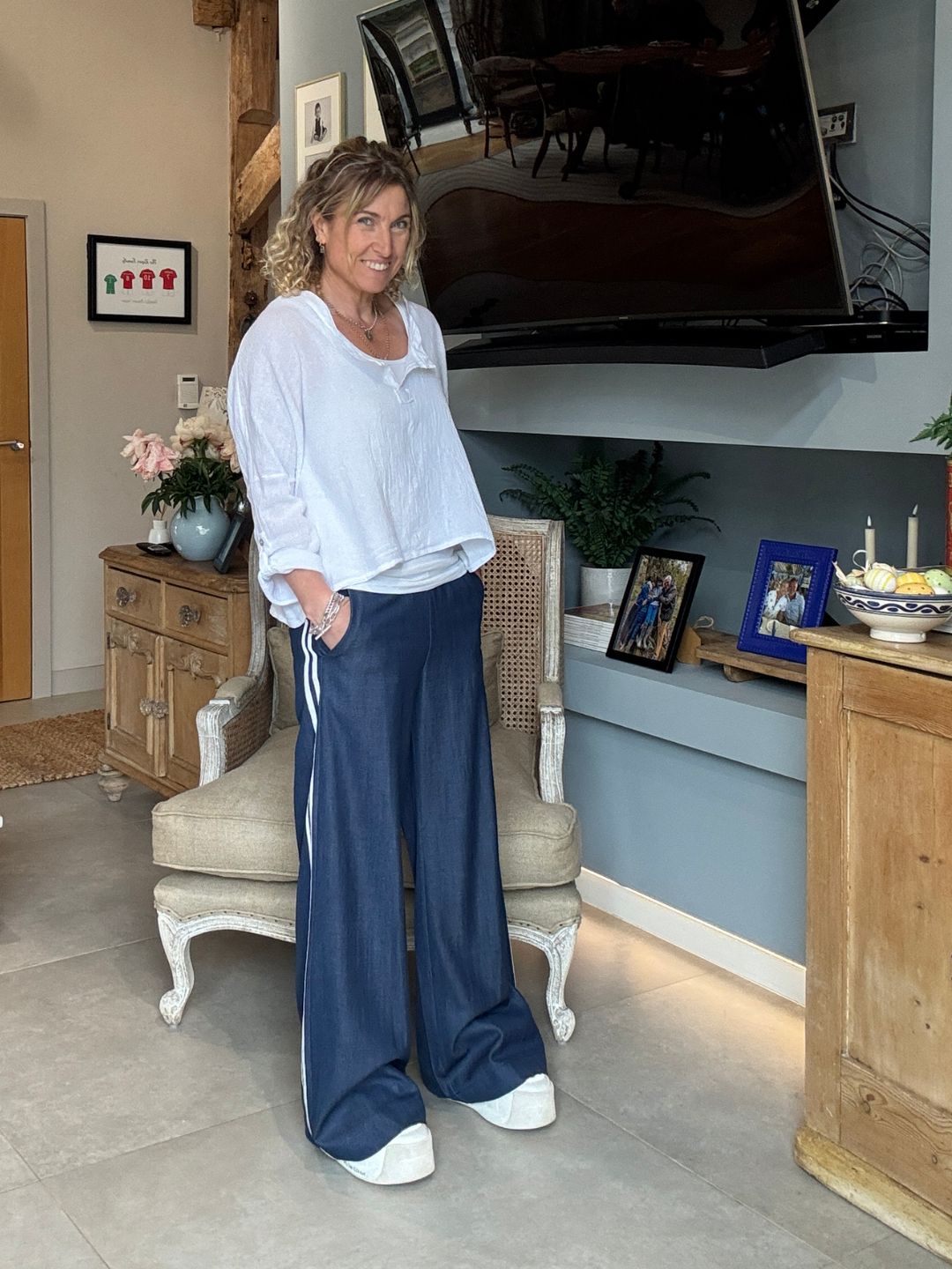 Luna Chambray Side Stripe Trousers