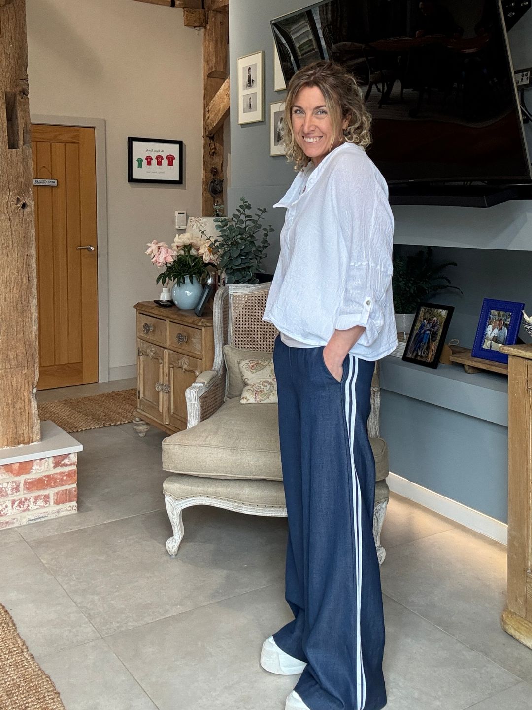 Luna Chambray Side Stripe Trousers