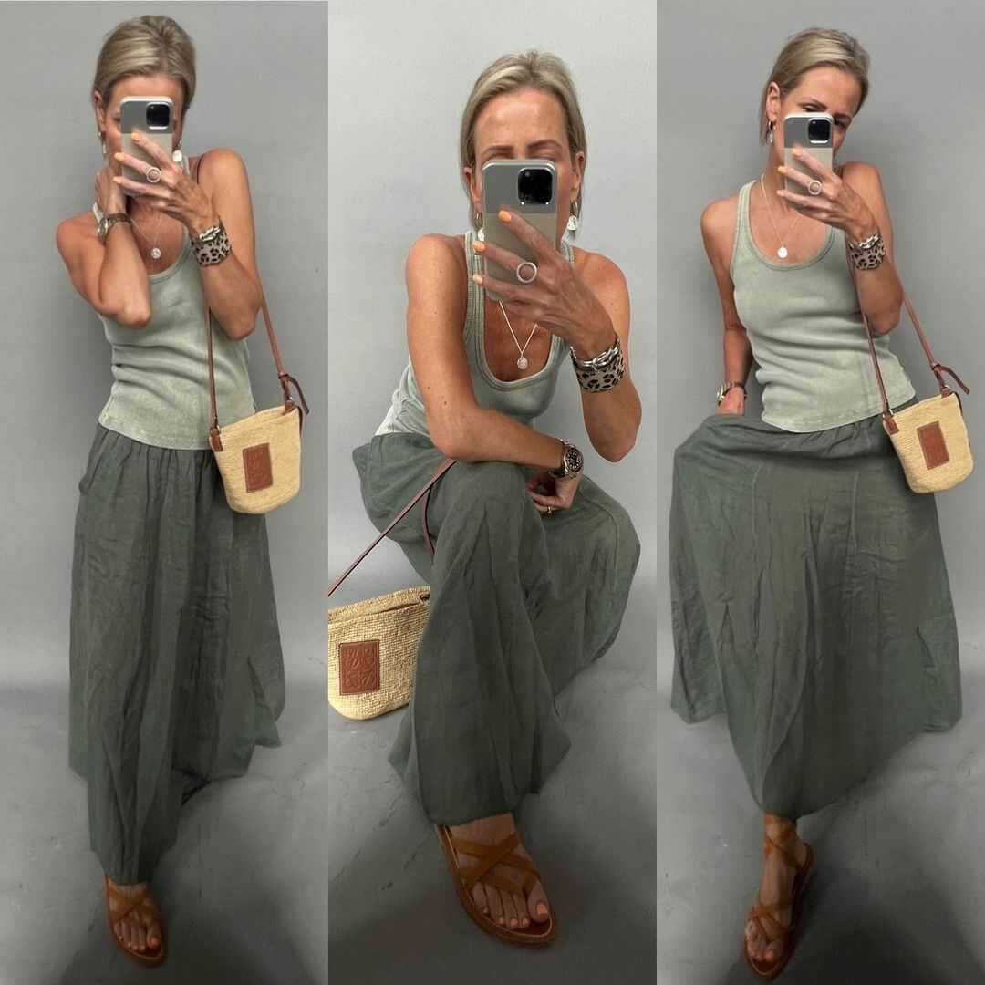 Linen maxi cheap skirt outfit