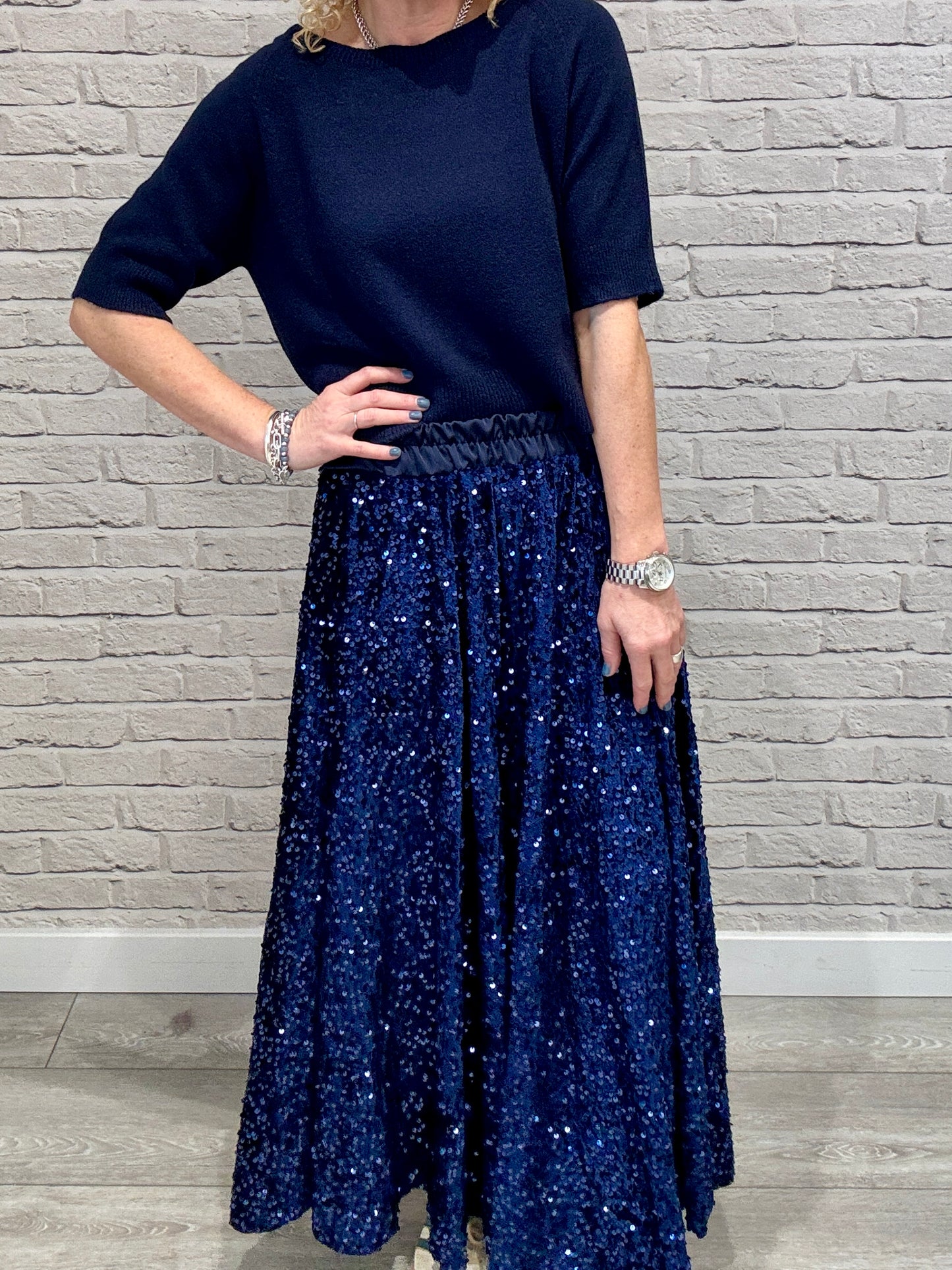 Lopez Velvet Sequin Maxi Skirt | Navy