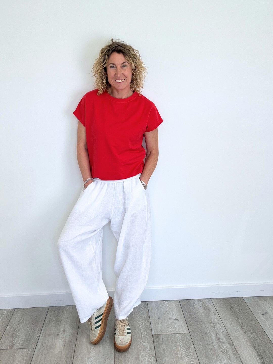 Miami Linen Barrel Trousers | White