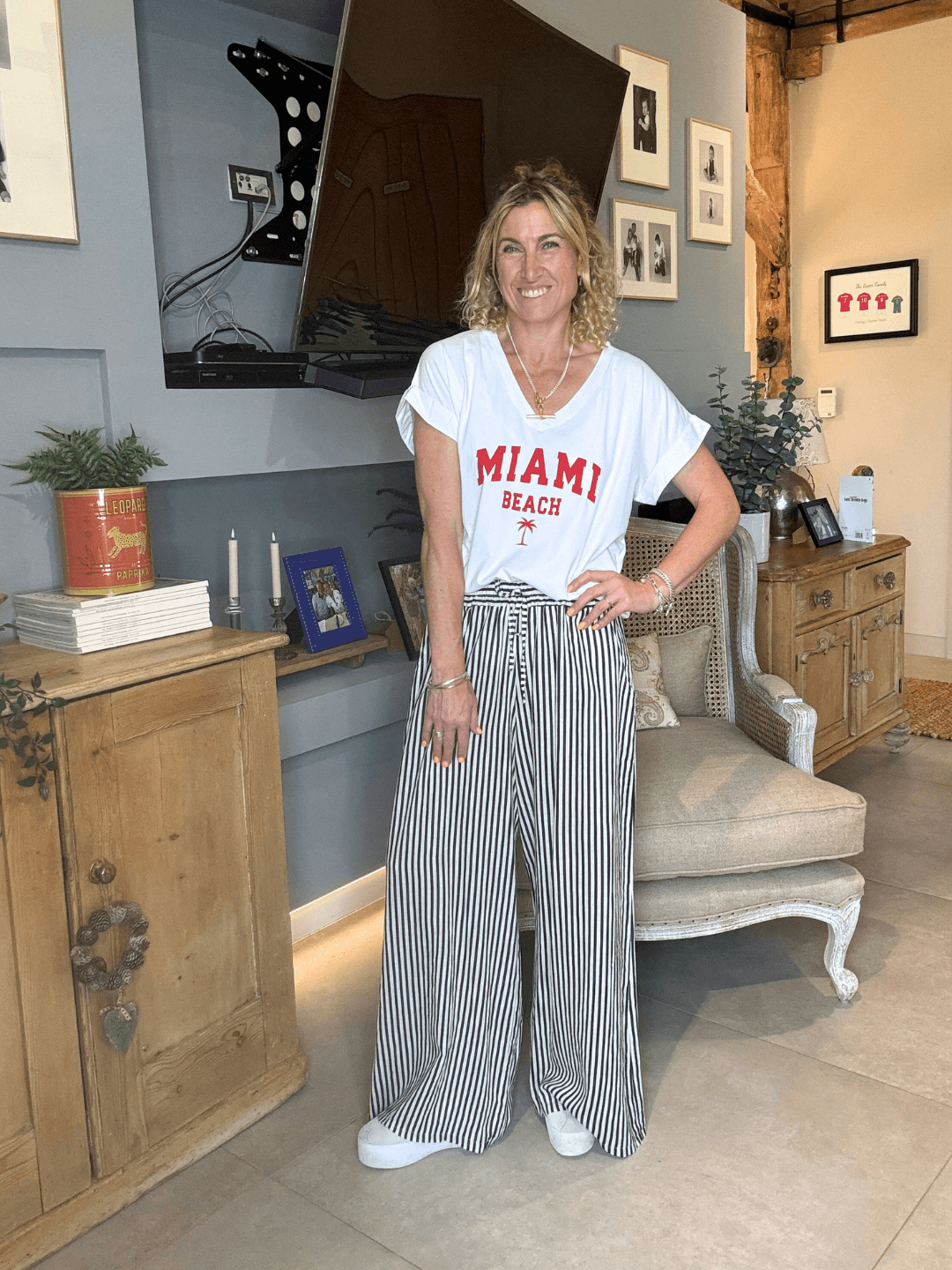 Candy Stripe Linen Trousers | Black & Ecru