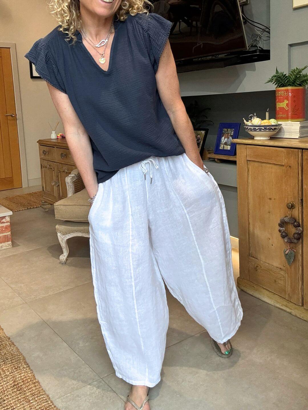 Gaucho Linen Pants | White