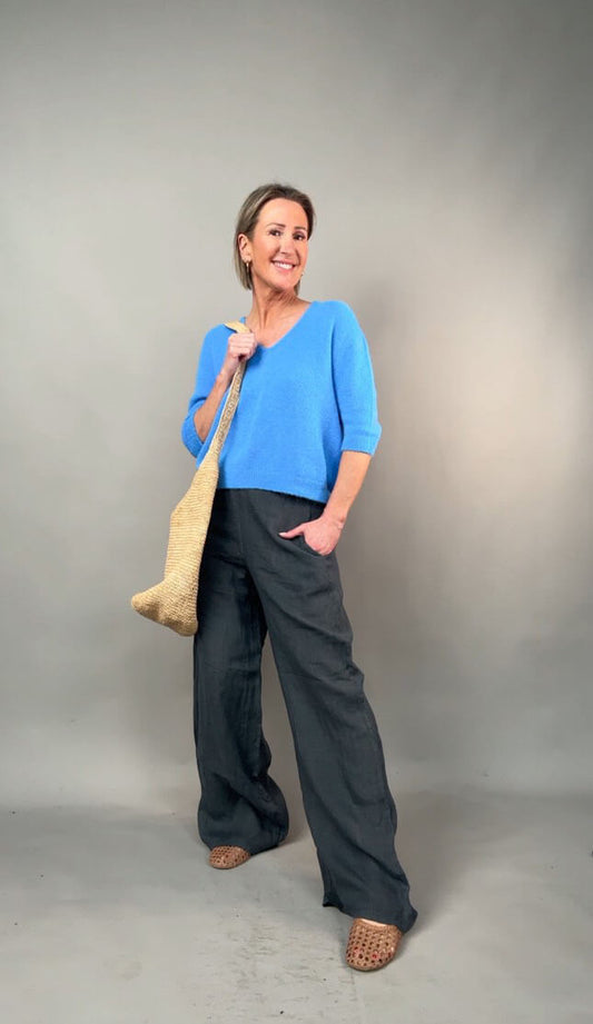 Sultan Wide Leg Linen Trousers | Urban Grey