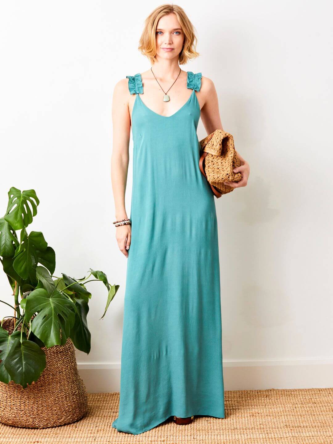 Sumatra Frill Strap Maxi Dress | Jade