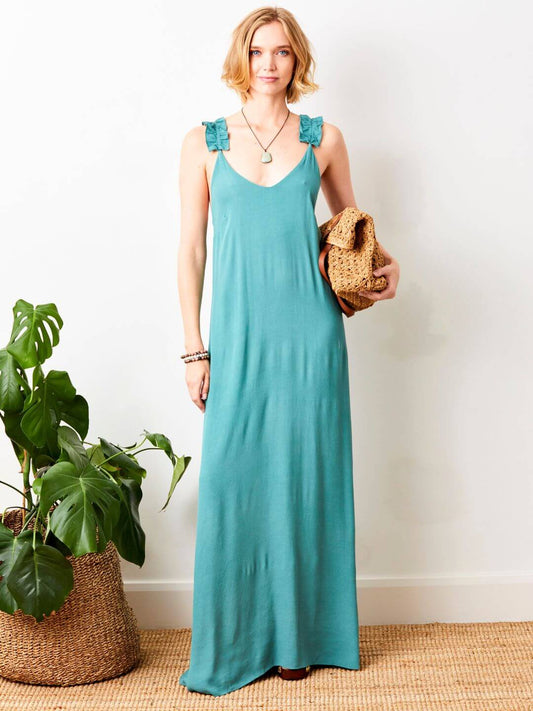 Sumatra Frill Strap Maxi Dress | Jade