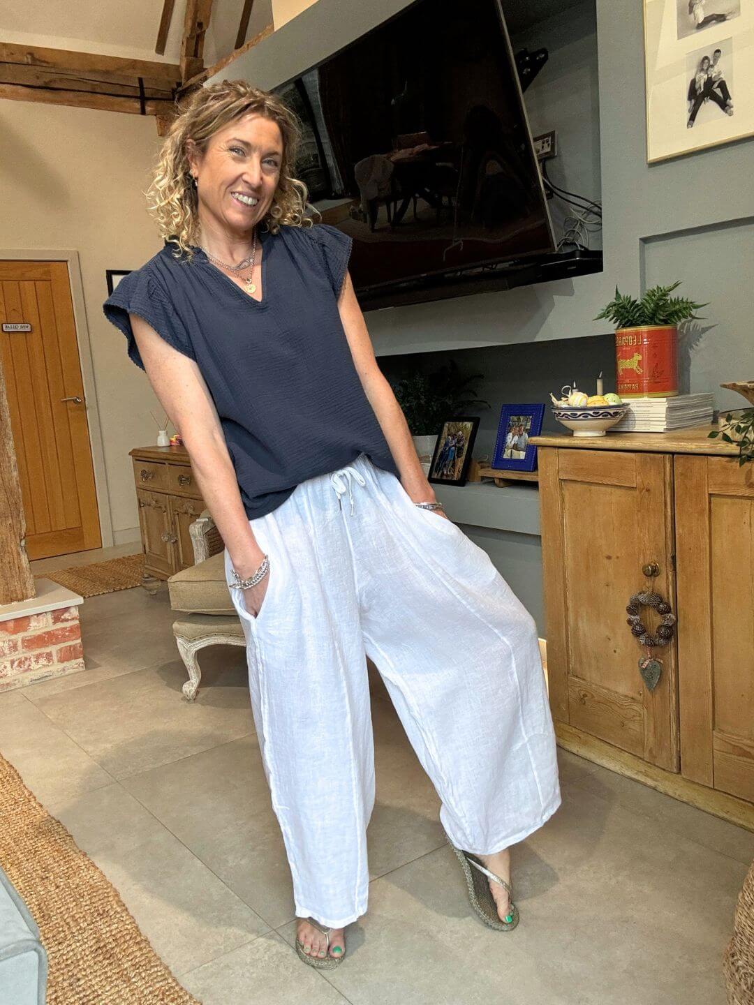 Gaucho Linen Pants | White