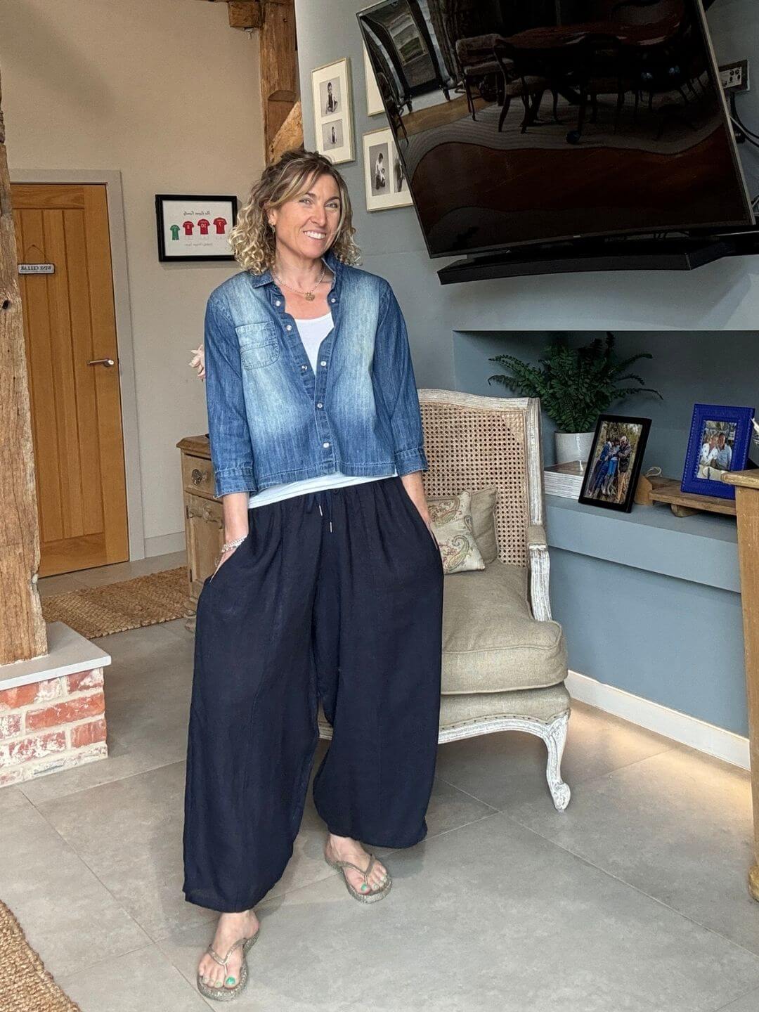 Gaucho Linen Pants | Navy