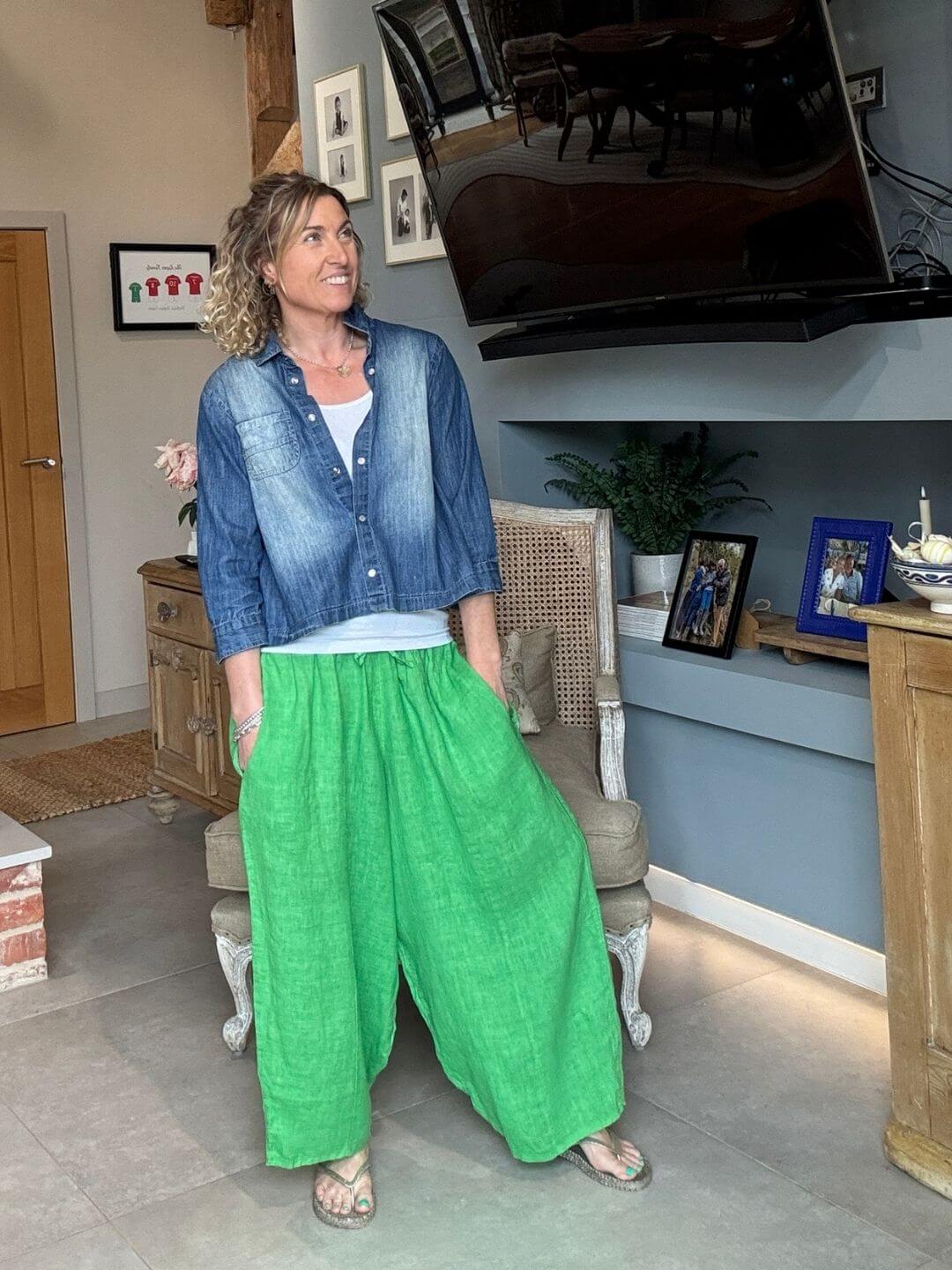 Gaucho Linen Pants | Bright Green