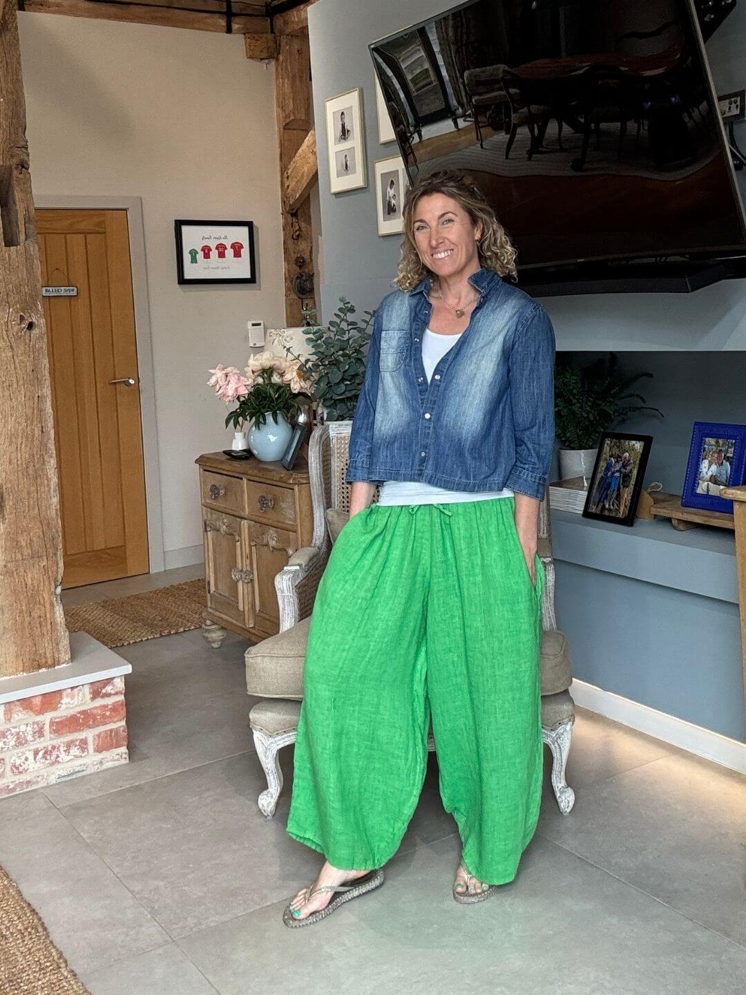 Gaucho Linen Pants | Bright Green