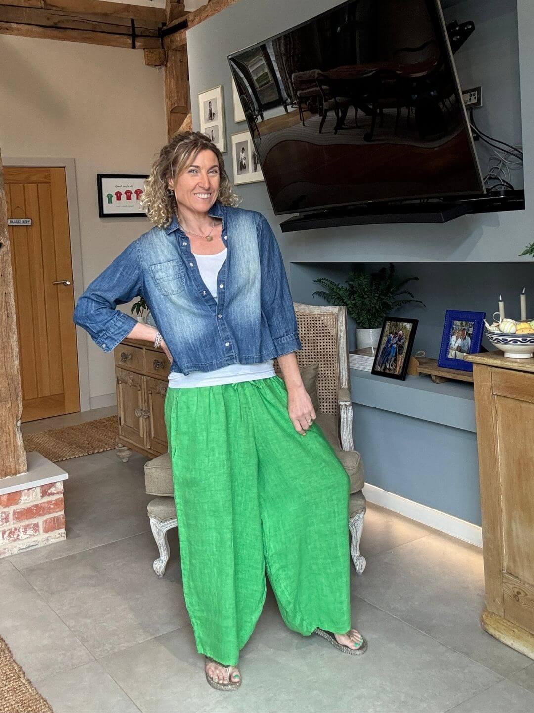 Gaucho Linen Pants | Bright Green
