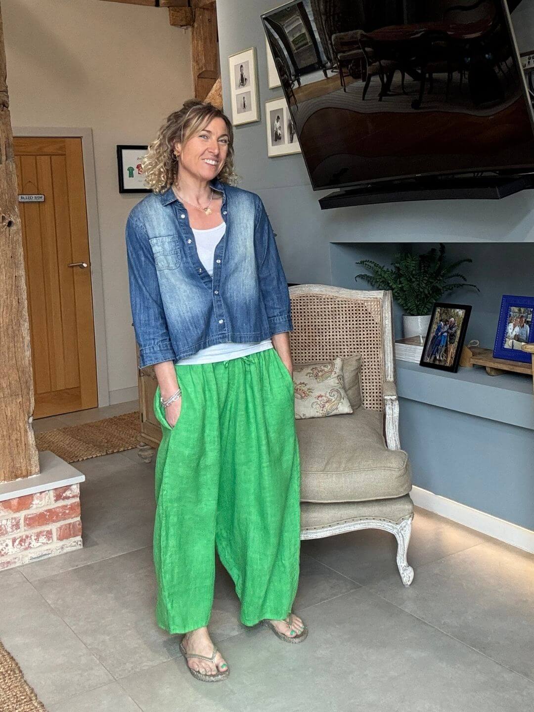 Gaucho Linen Pants | Bright Green