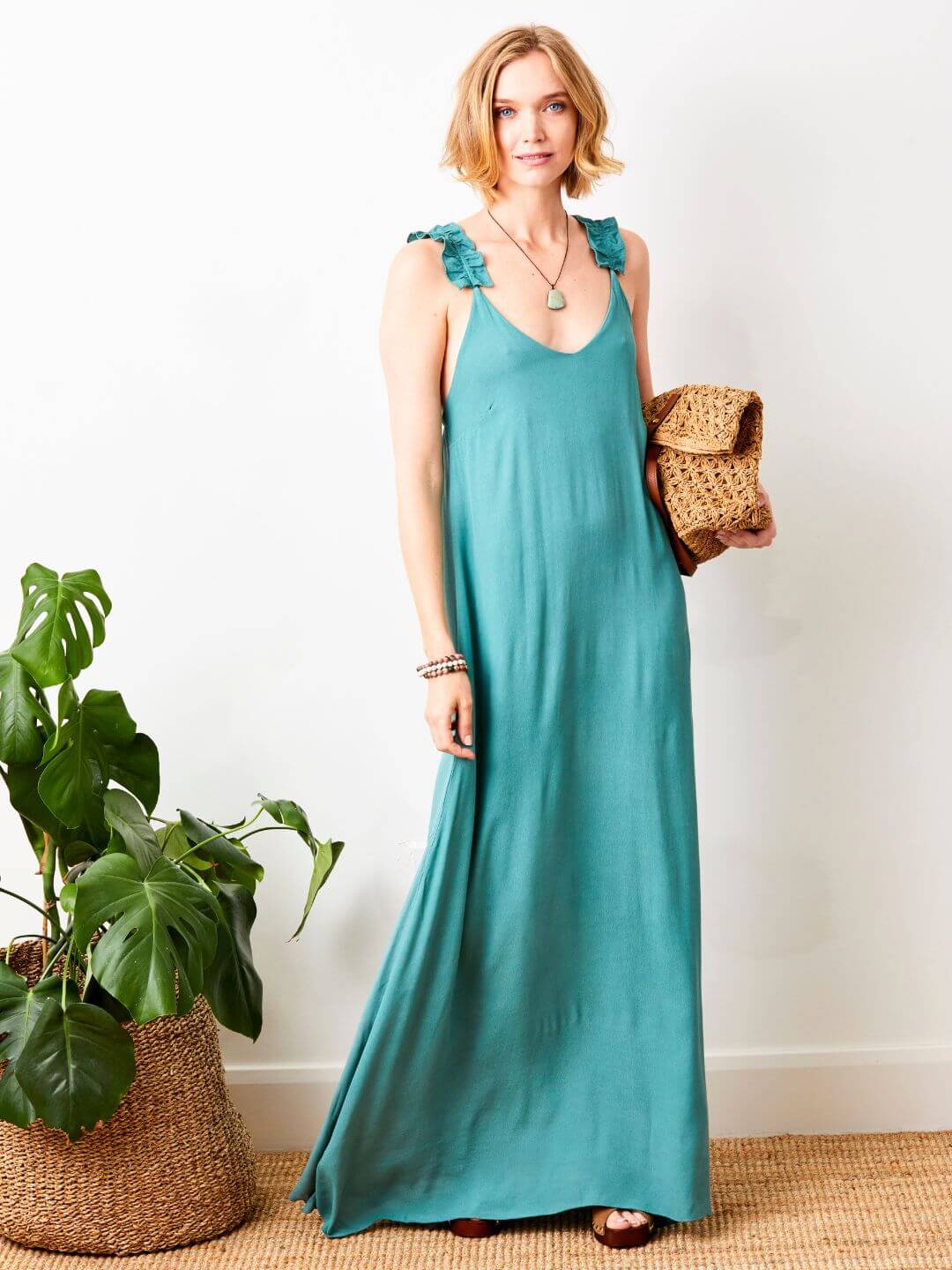 Sumatra Frill Strap Maxi Dress | Jade