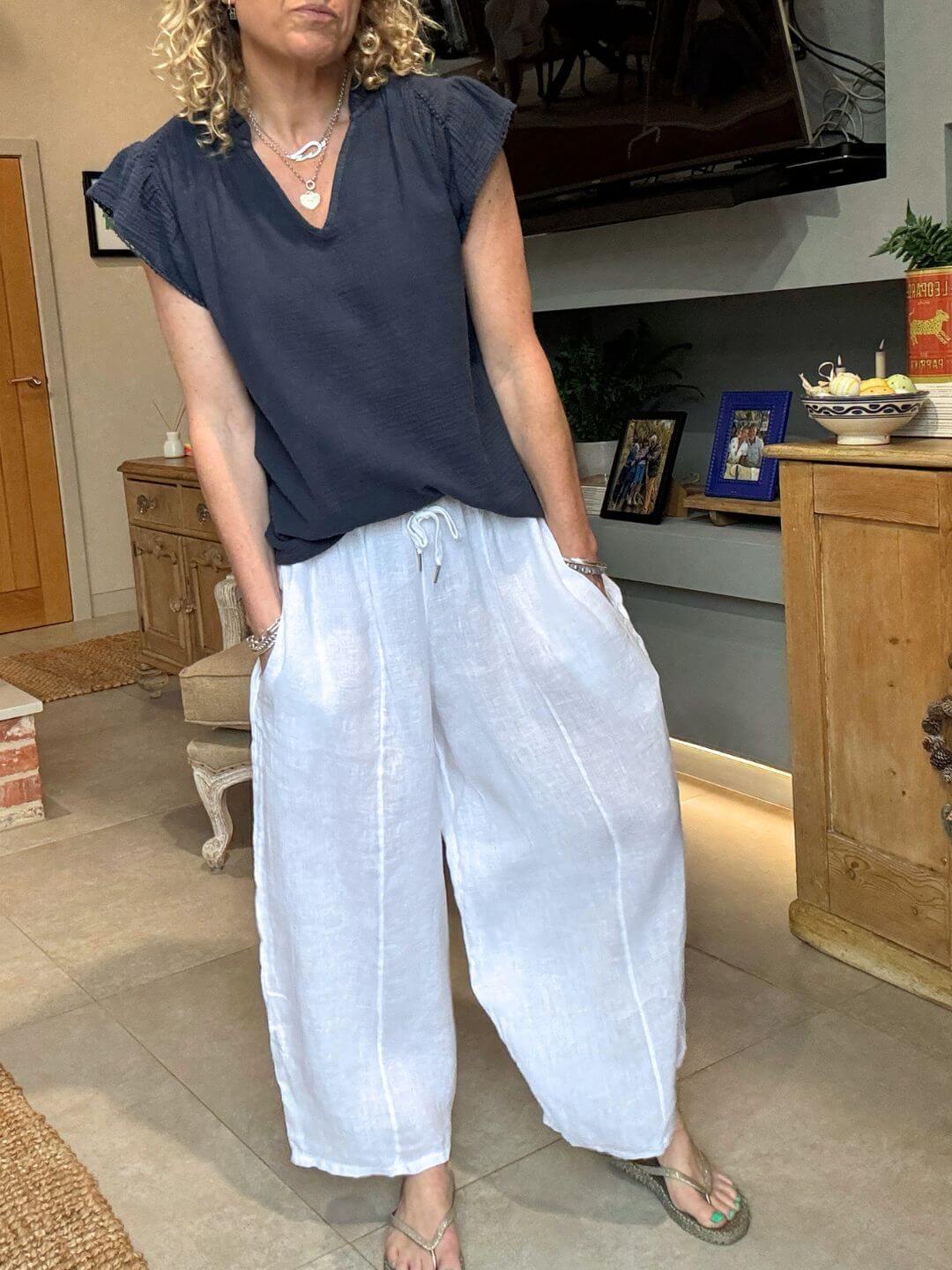 Gaucho Linen Pants | White