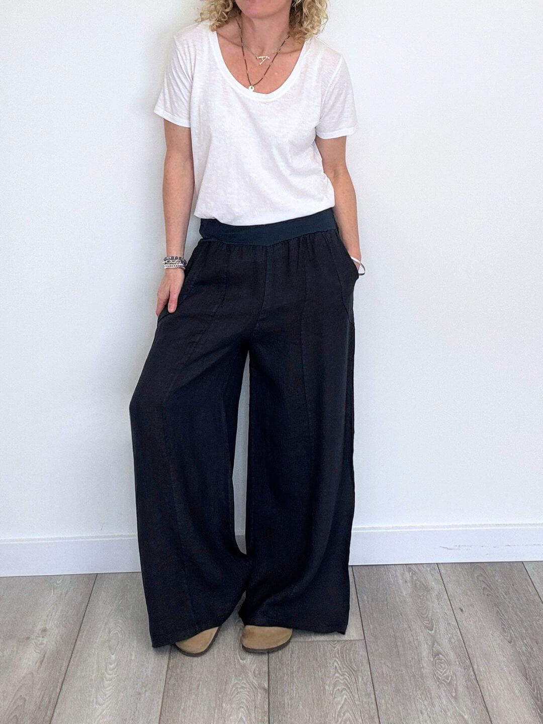 Lilly Linen Wide Leg Trousers - Navy