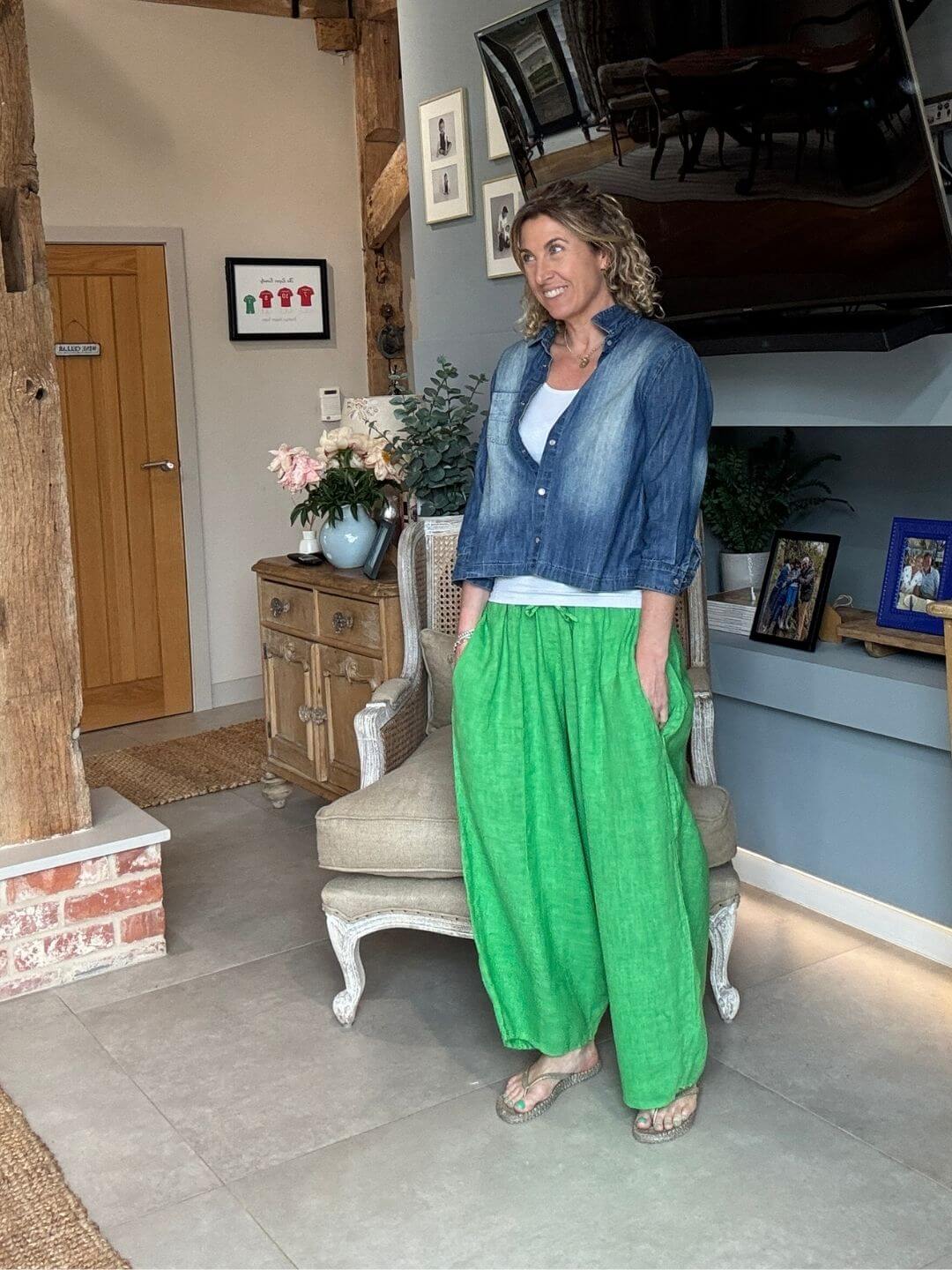 Gaucho Linen Pants | Bright Green