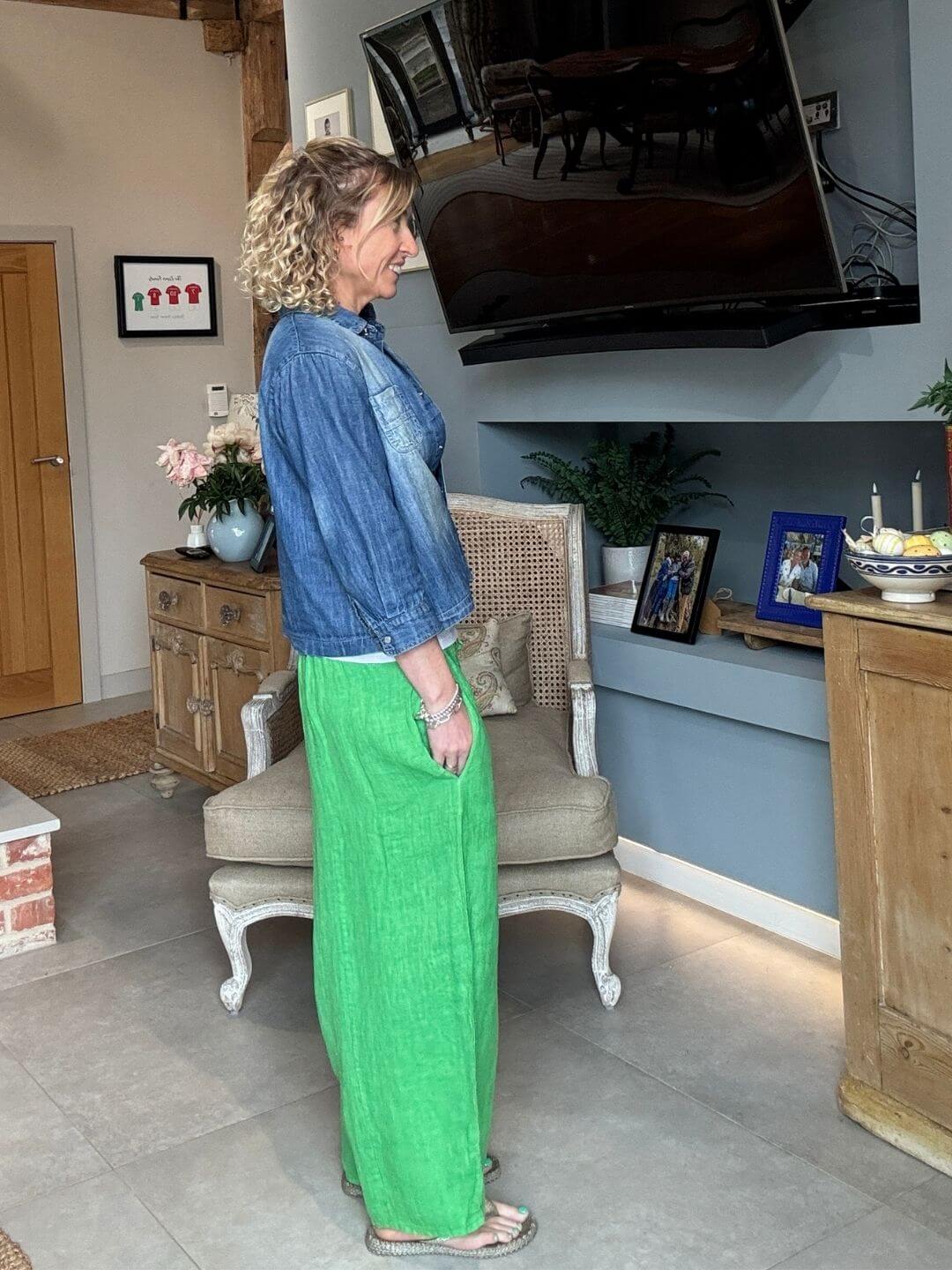 Gaucho Linen Pants | Bright Green