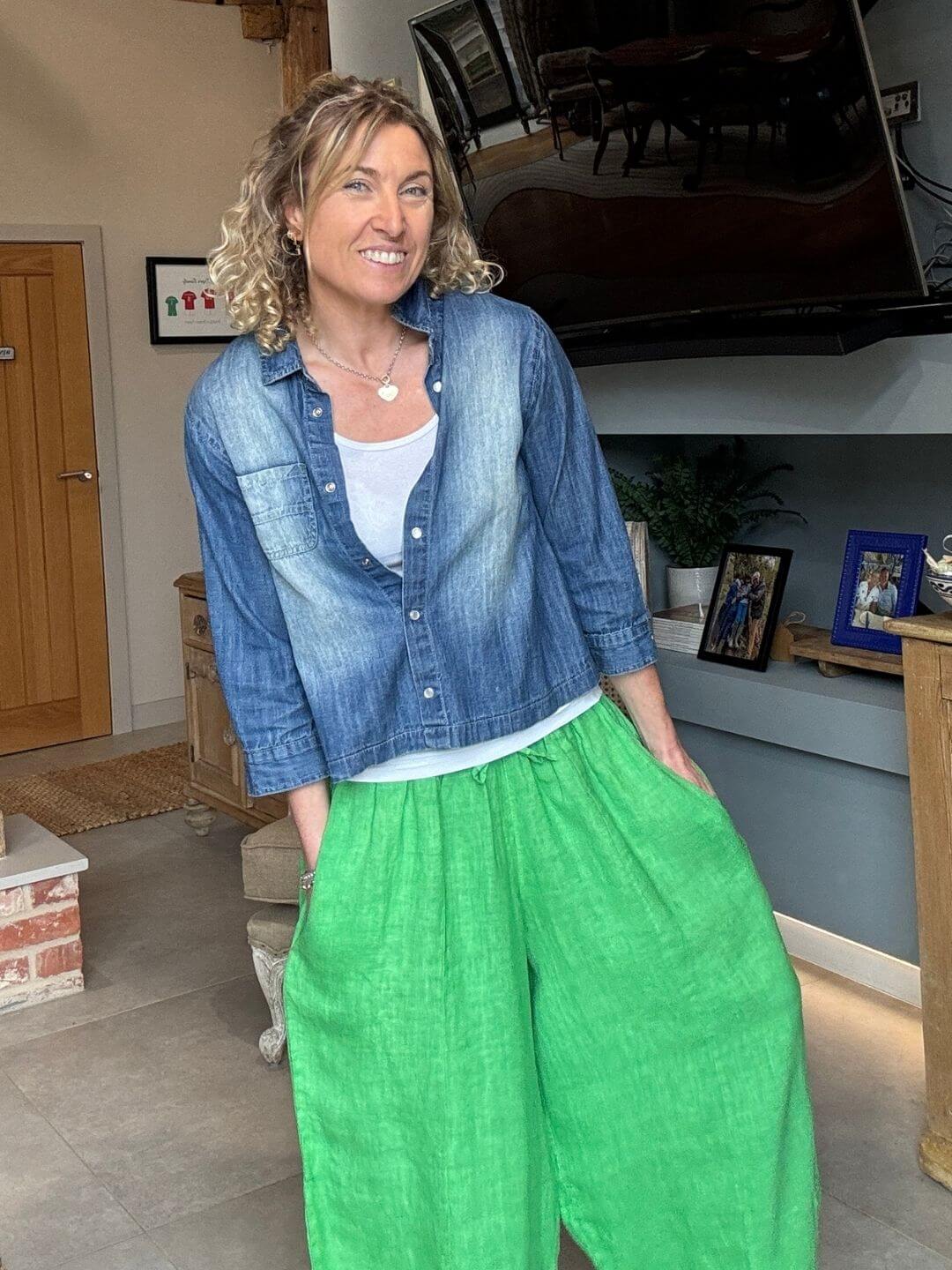 Gaucho Linen Pants | Bright Green