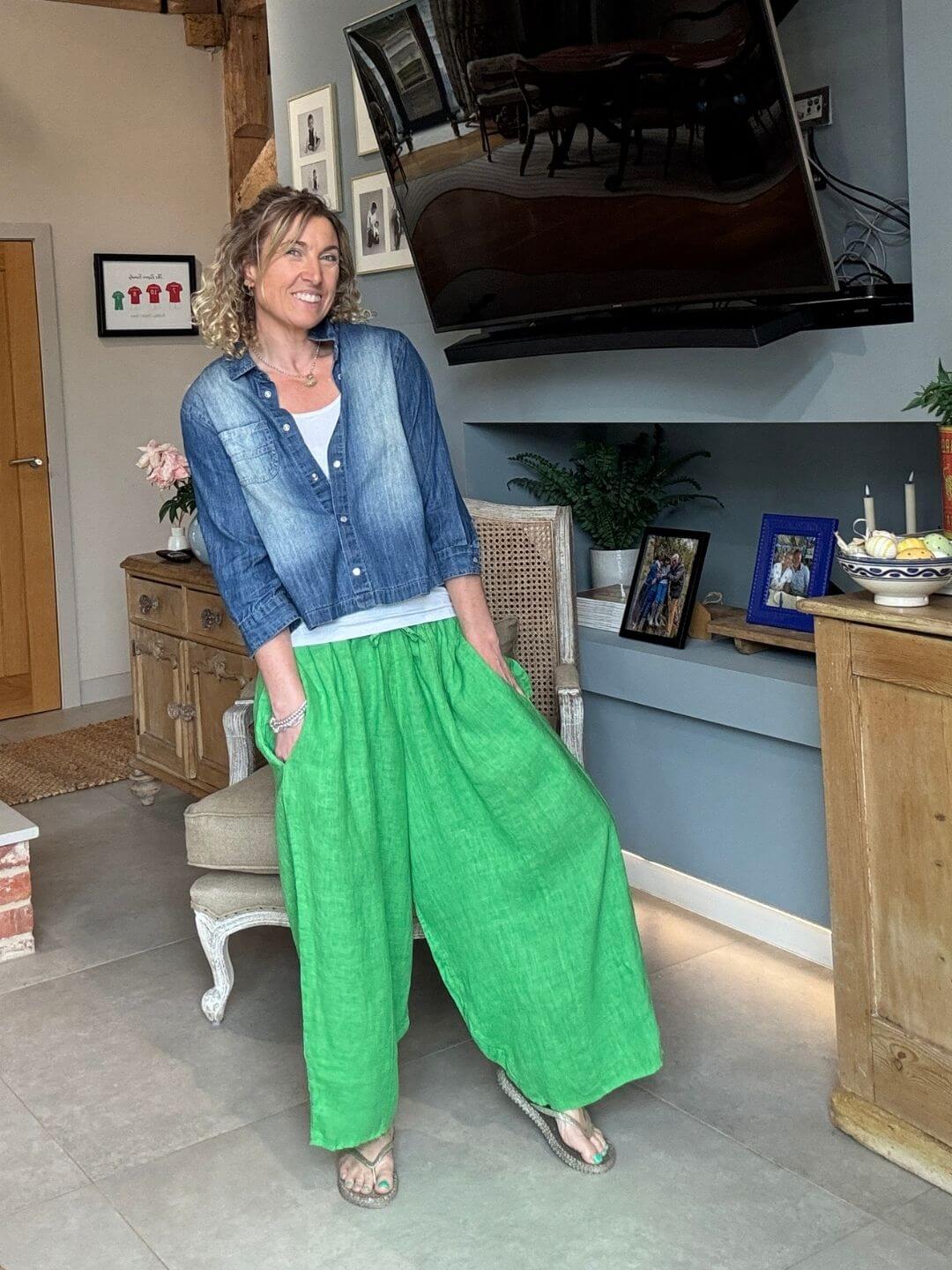 Gaucho Linen Pants | Bright Green