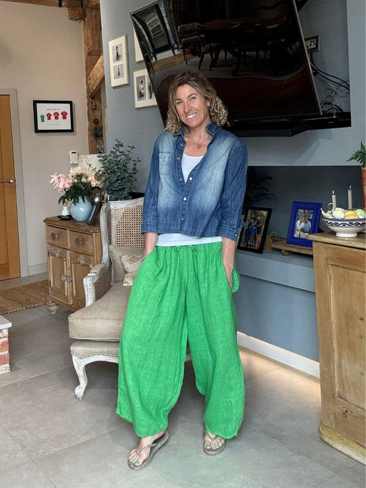Gaucho Linen Pants | Bright Green