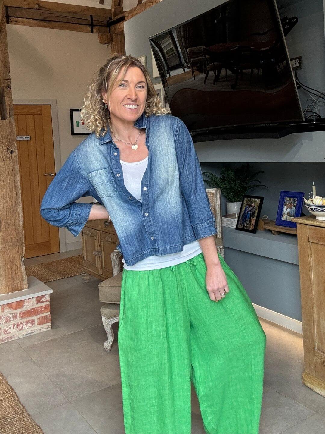 Gaucho Linen Pants | Bright Green