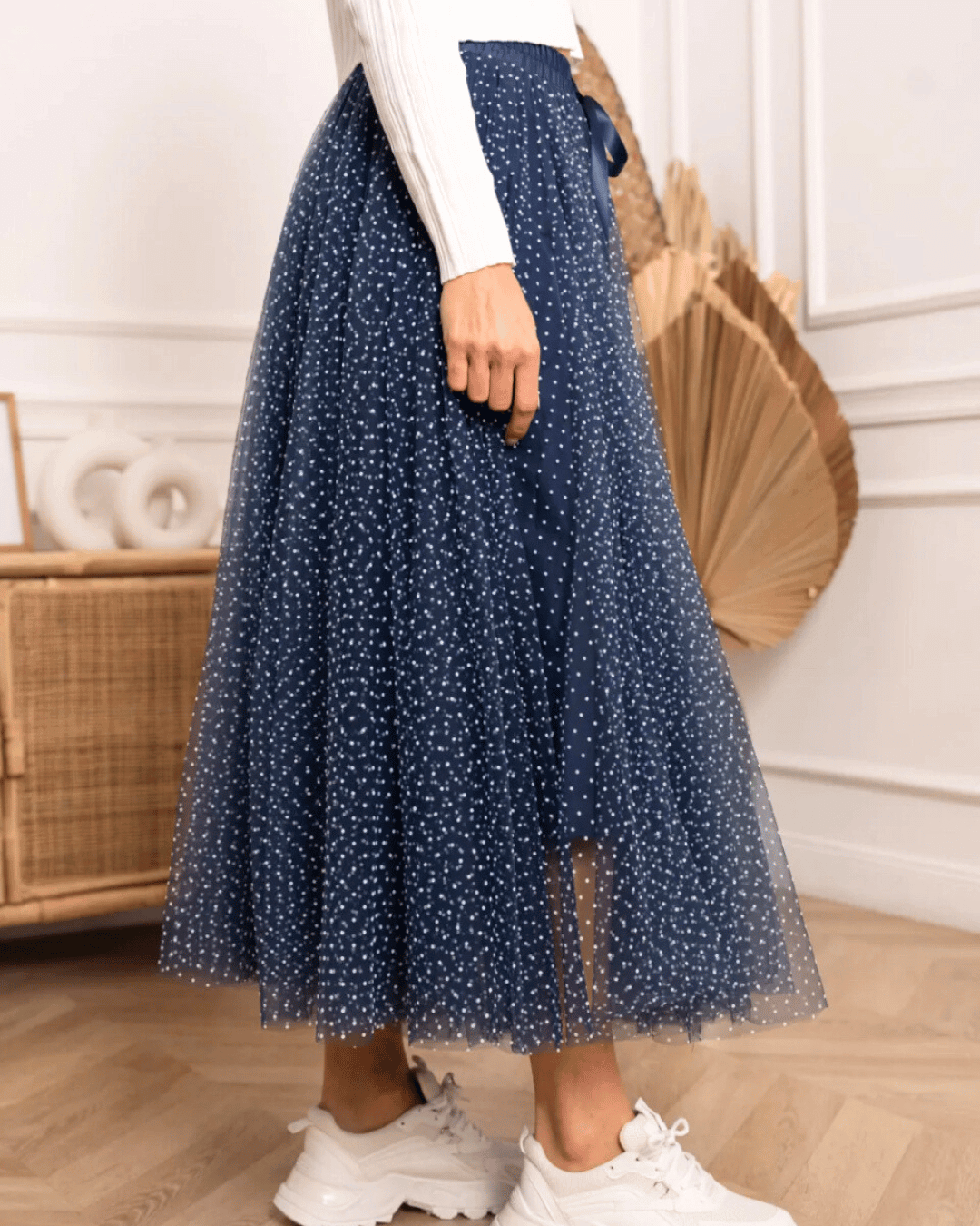Polka Dot Tulle Skirt | Navy