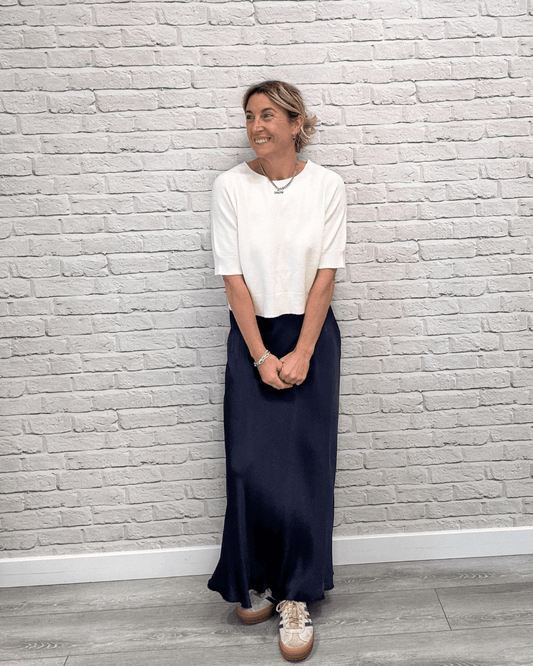 Orla Satin Slip Skirt | Navy