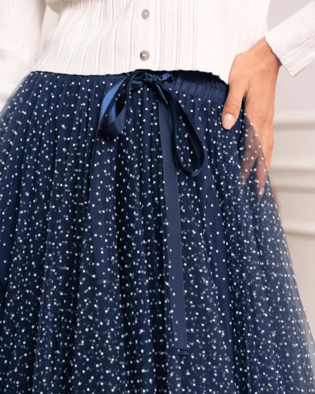 Polka Dot Tulle Skirt | Navy