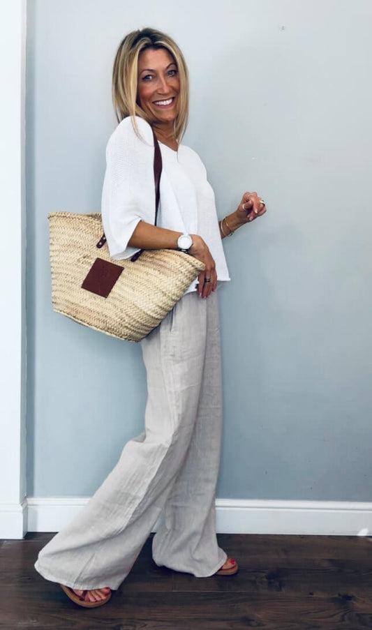 Sultan Wide Leg Linen Trousers | Nude