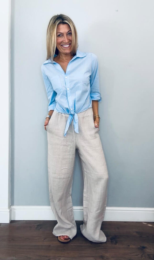 Florence Front Tie Shirt | Oxford Blue