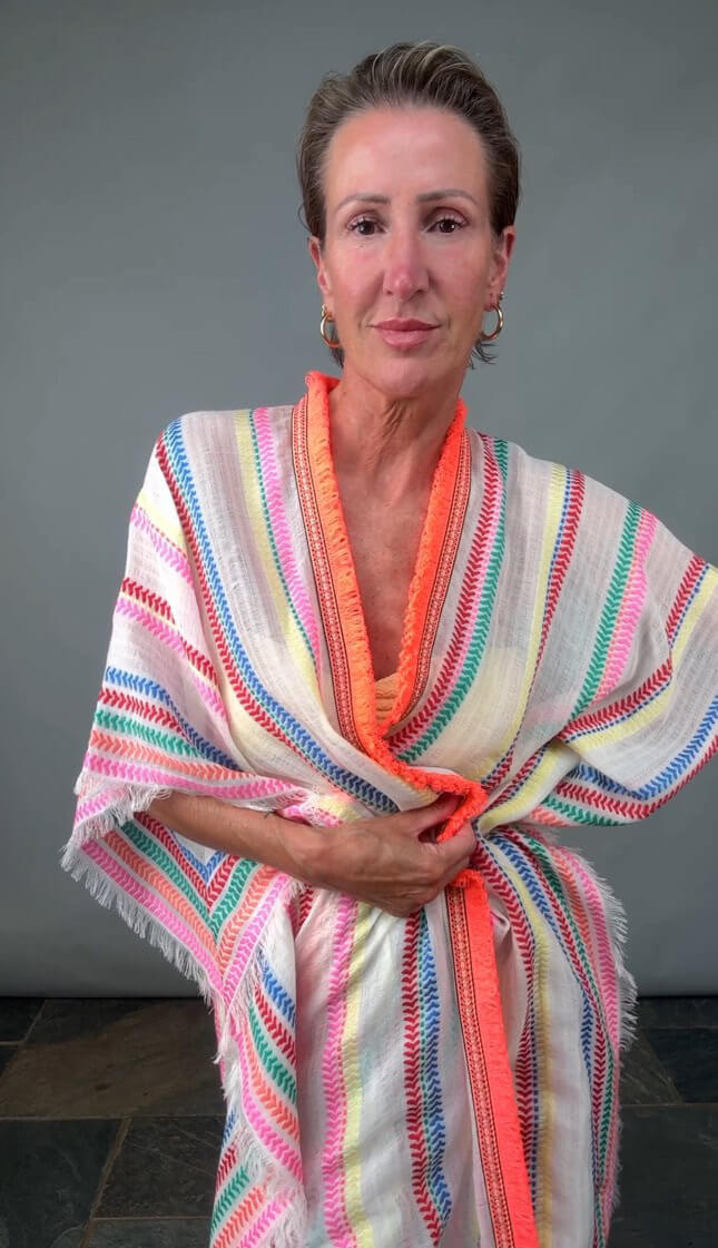 Multi Stripe with Neon Pink Trim Kaftan