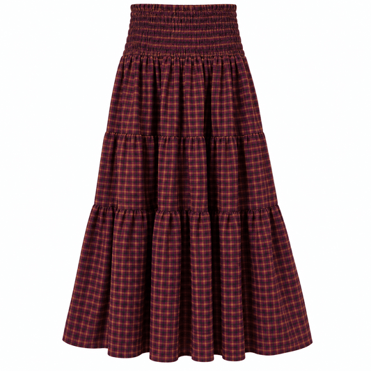 Isla Check Maxi Skirt | Burgundy