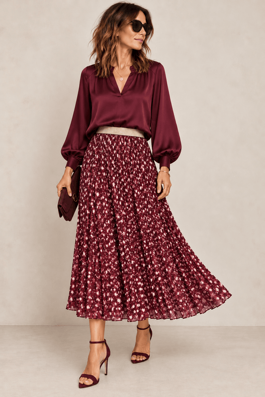 Hetty Pleated Midi Skirt | Berry