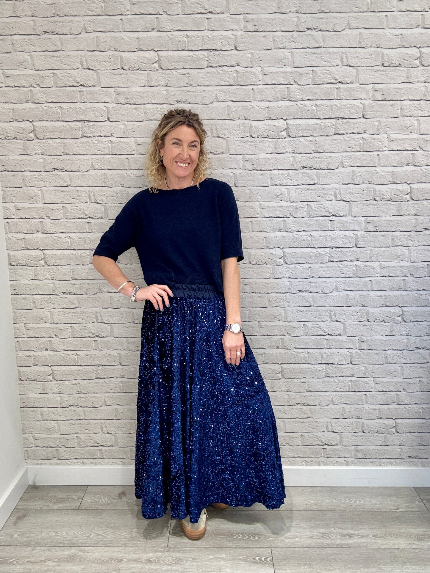 Lopez Velvet Sequin Maxi Skirt | Navy